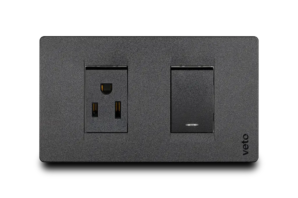 Toma Mixto Interruptor+Toma Negro Veto Premium