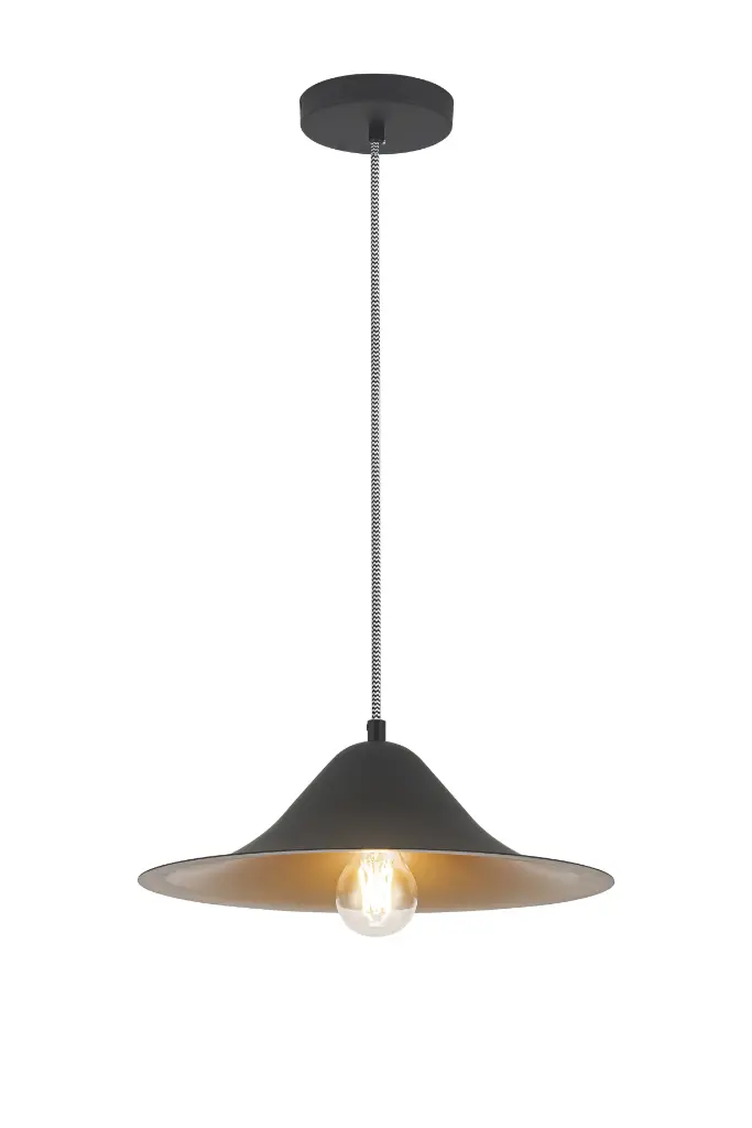 Lamp. Colg. 1L E27 Aluminio Negro+Dorado T/Plato (D350X200Mm)