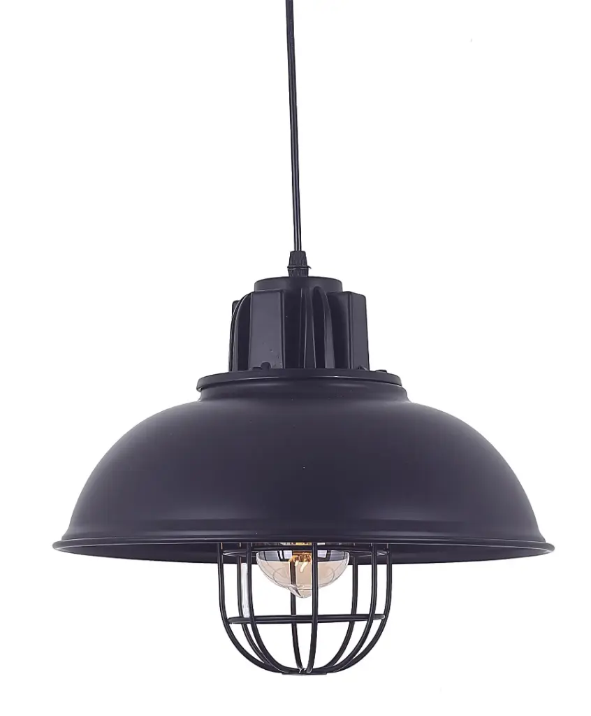 Lamp. Colg. 1L E27 T/Campana+Reja Alum. Negro (D320xH230)mm