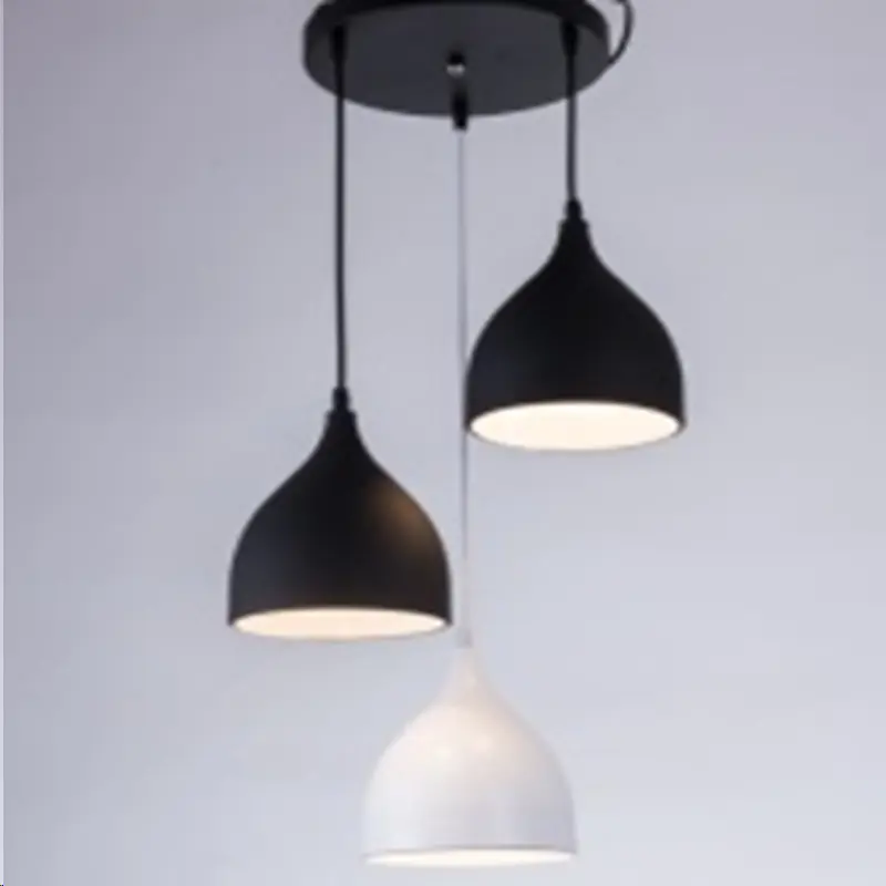 Lamp. Colg. 3L E27 T/Copas Base Red. Alum. Negro+Blanco+Gris (D170xH250)mm
