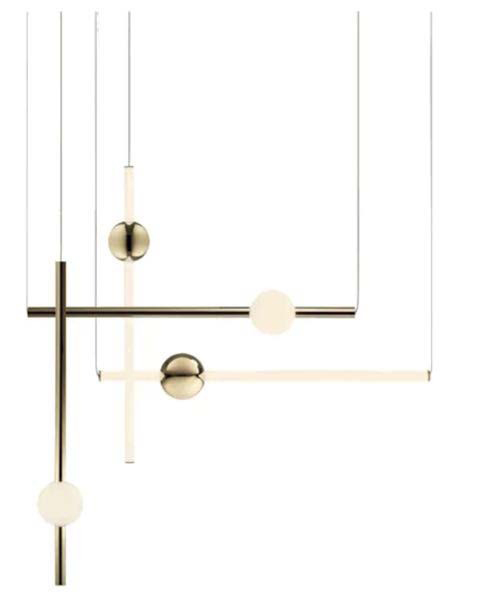 Lamp. Colg. 4L Barras+Esferas Led (90X150)Cm