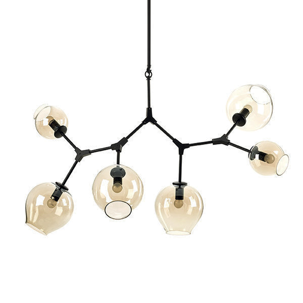 Lamp. Colg. 8L E27 Metal+Vidrio Negro+Ambar (mm)