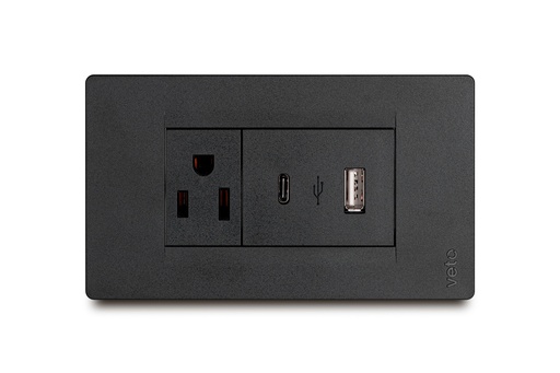[PRE30708] Toma Mixto Toma+USB A+C Negro Veto Premium