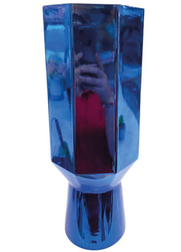 [InHome5708] Florero De Vidrio Azul - 37.8x15cm