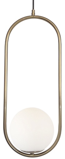 [180227] Lamp. Colg. 1L E27 Ovalo Metal+Vidrio Dorado+Opal (220x500)mm