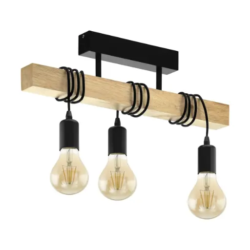 [020147] Lamp. Colg. 3L E27 Metal Negro+Madera Natural (550x270)mm