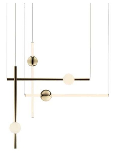 [181507] Lamp. Colg. 4L Barras+Esferas Led (90X150)Cm